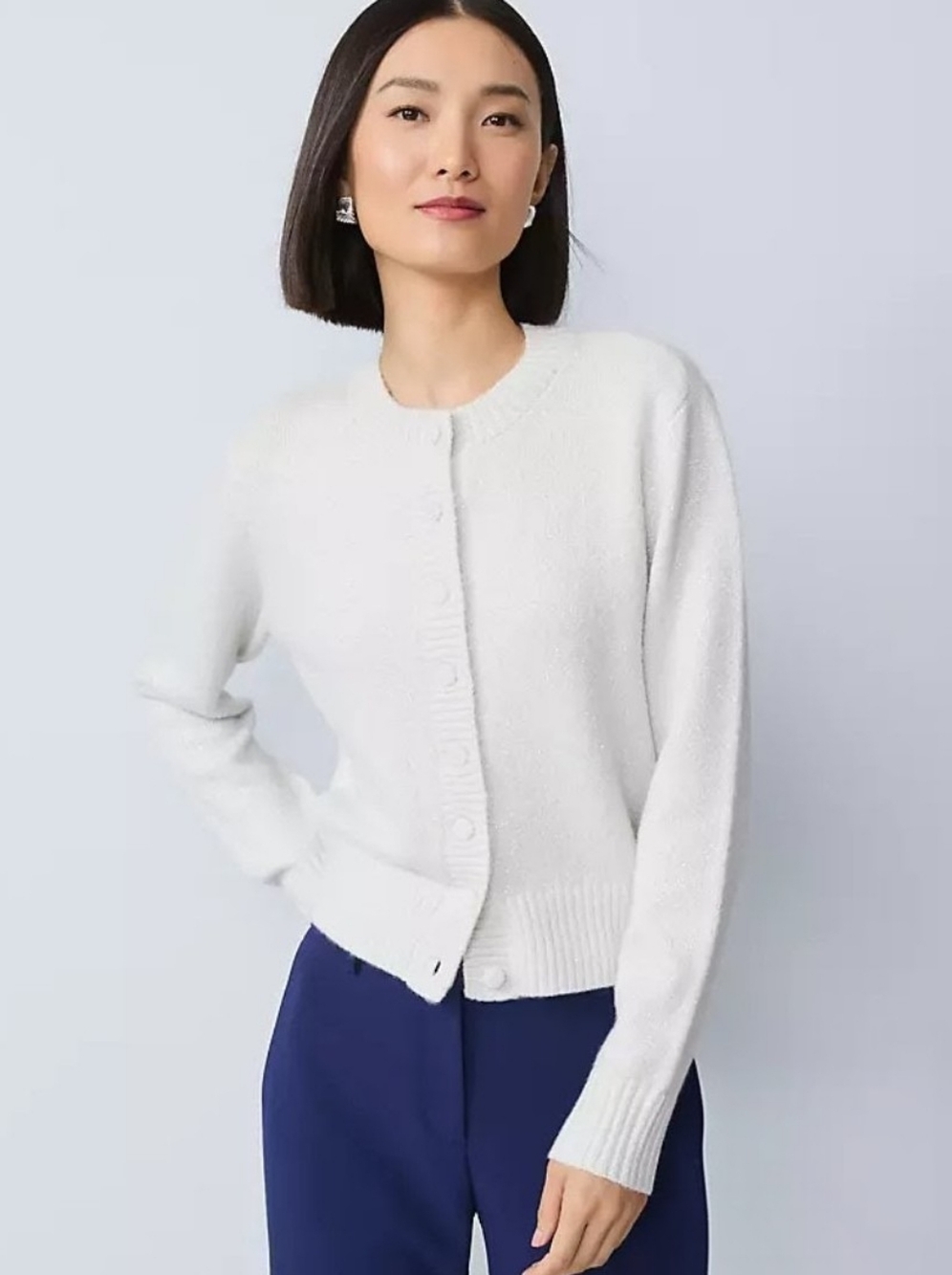 Ann Taylor Shimmer Crew Neck Cardigan